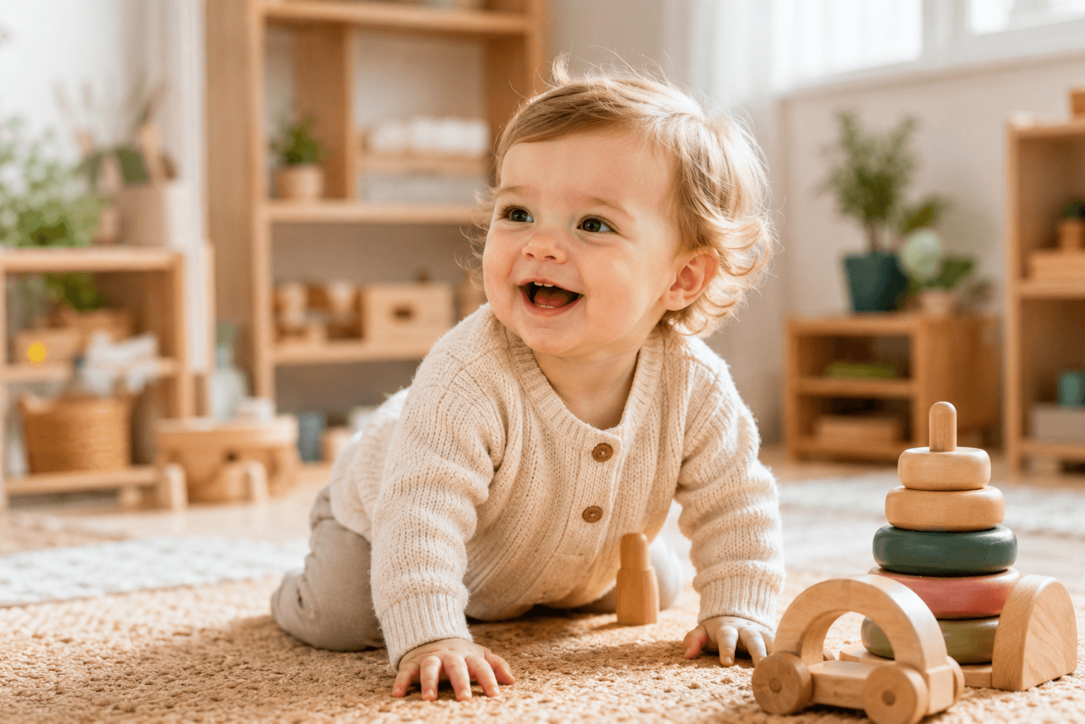 Lachend kindje speelt bij Step by Step